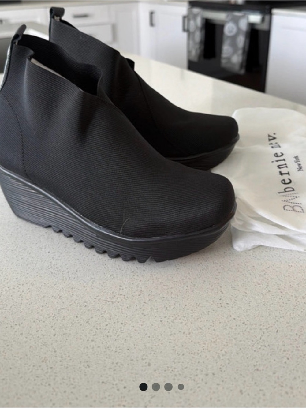bernie mev. Black Wedge Ankle Booties with Platform Sole